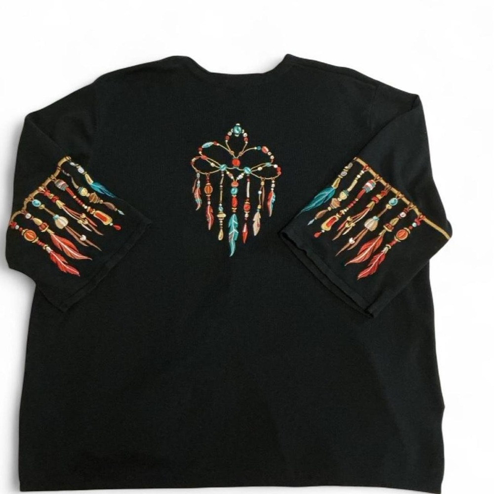 Bob Mackie Cardigan Women 3X Black Embroidered Southwest Wearable Art